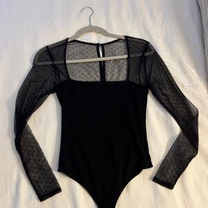 Lovers + Friends Black Sheer Sleeve Bodysuit